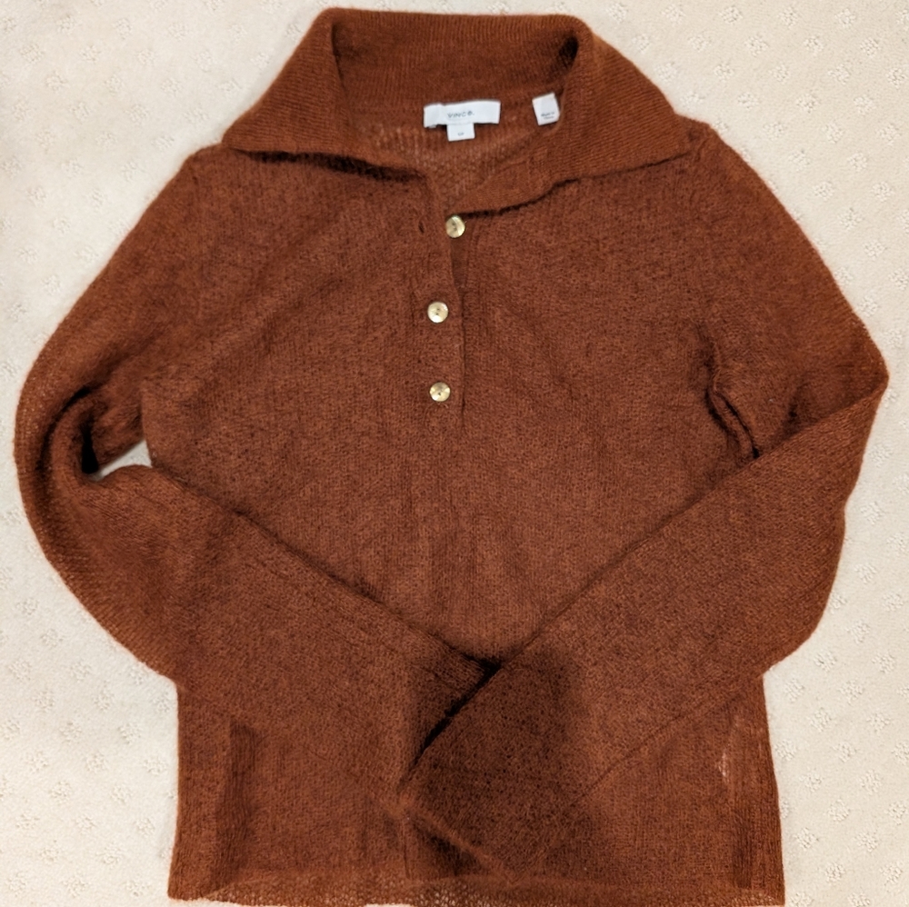 Vince Brushed brown wool blend Polo Sweater top size S
